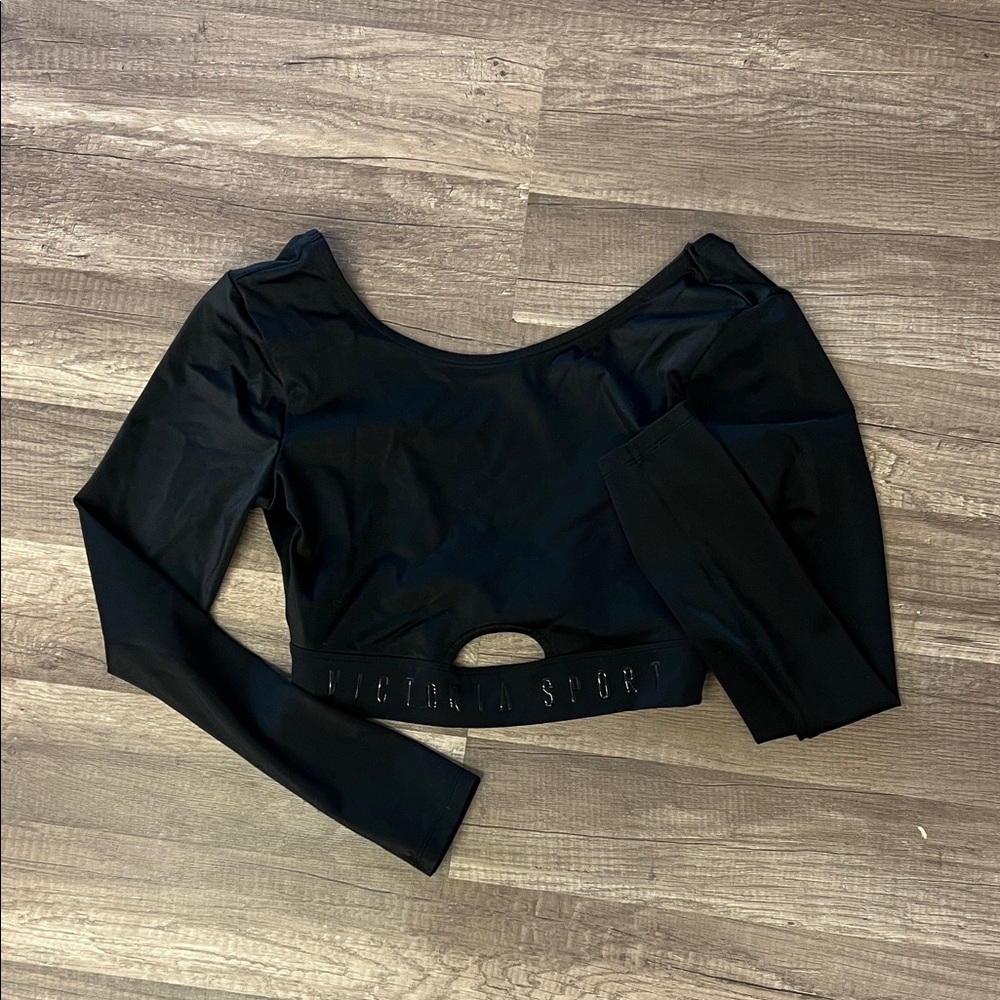 Victoria's Secret Sport Black Long Sleeve open back Crop Top